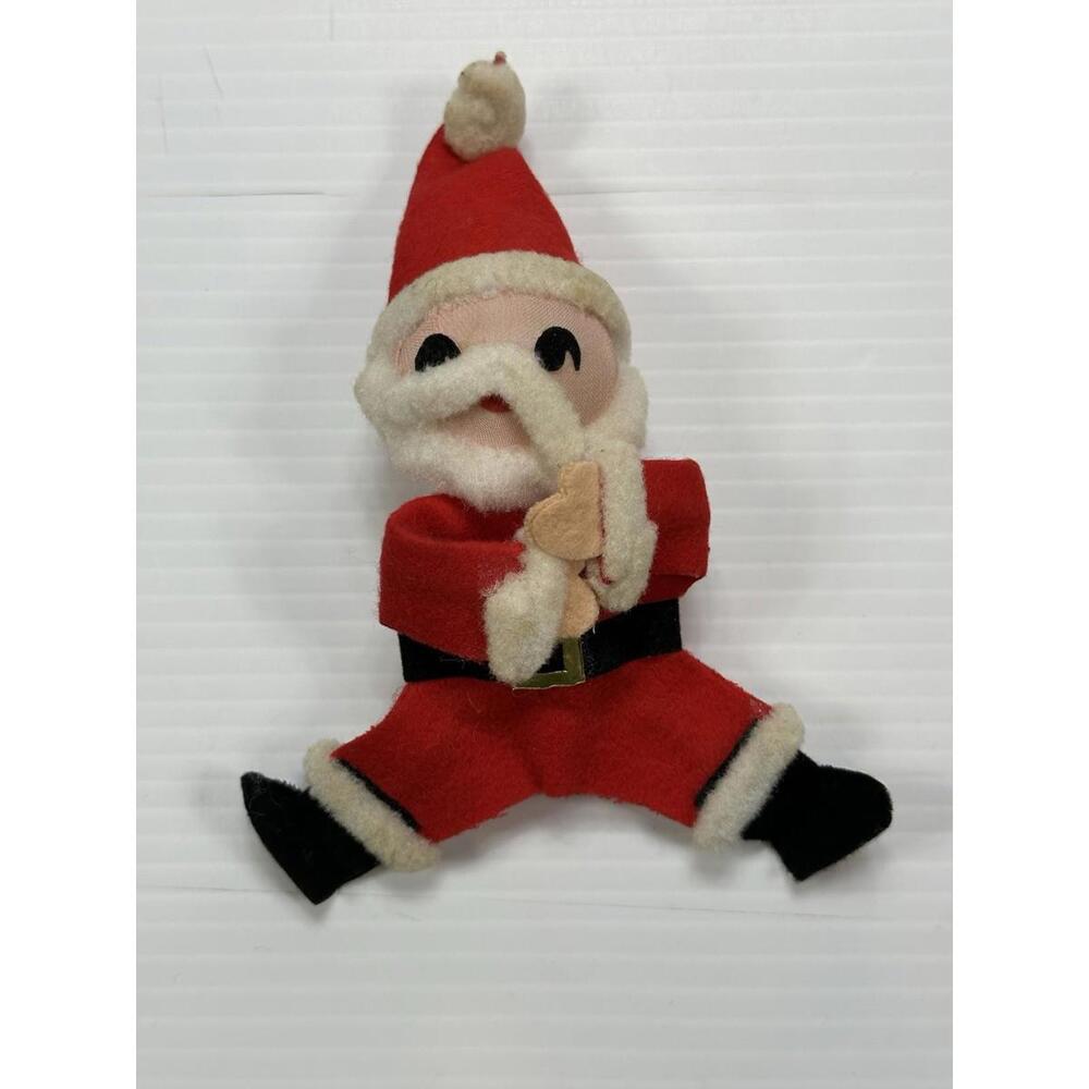 Vintage MCM 1960's Christmas Bendable Felt Santa Ornament Made In Japan